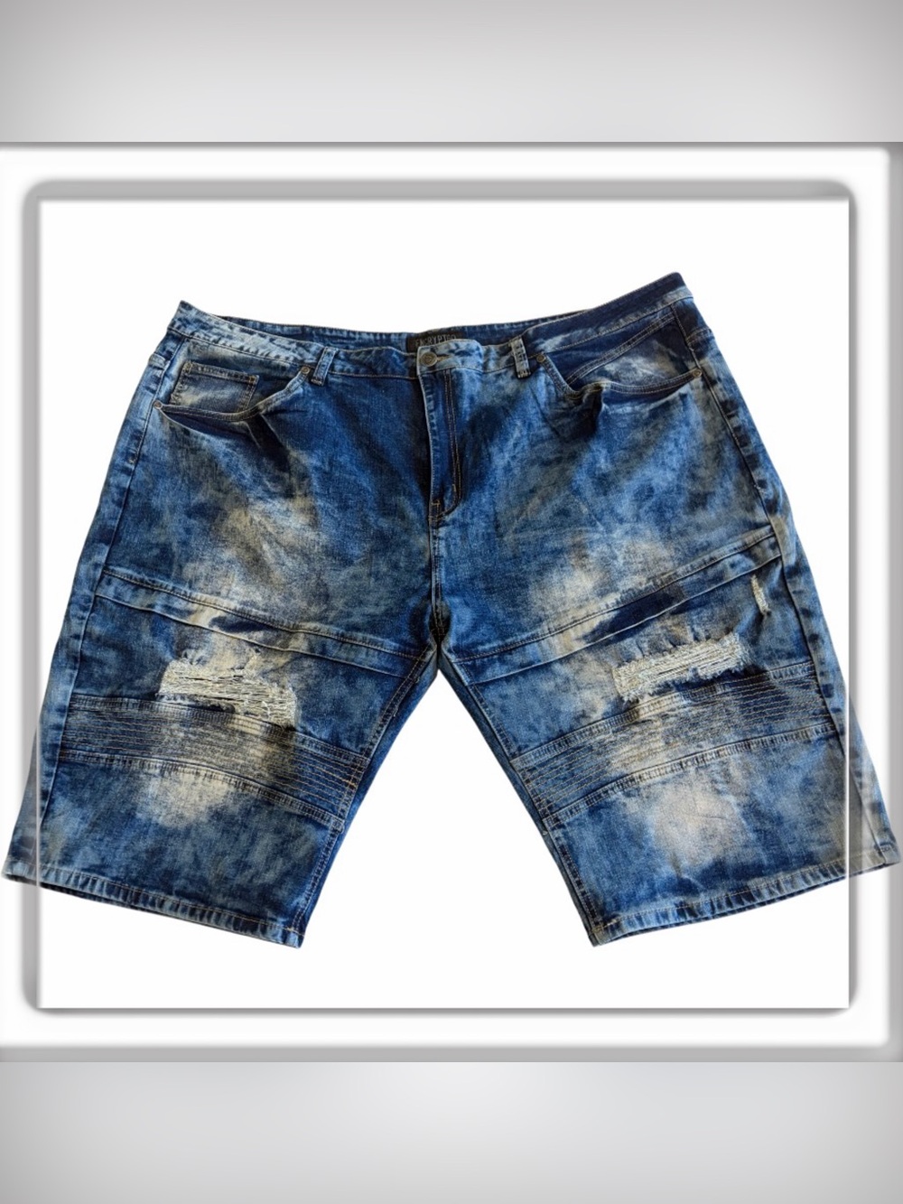 Encrypted NYC Premium Denim Jean Shorts Distressed Acid-Wash Size 50 Stretch